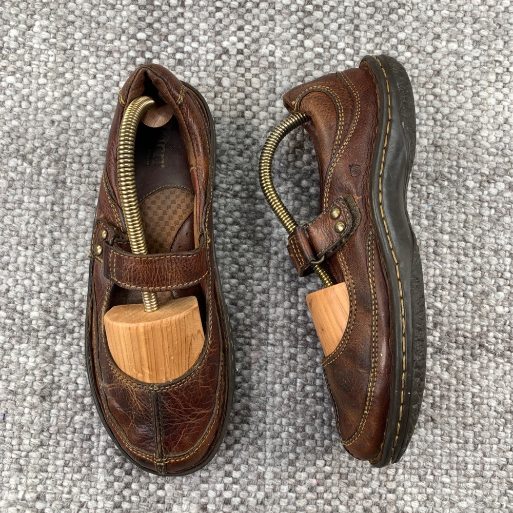 Born W91527 Brown Leather Mary Jane Shoes Strap Comfort Clog Women Size 8.5
